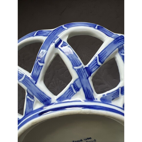 VTG Blue & White Bowl Delft Style Asian Inspired Open Woven Bowl Home Decor Gift - Picture 6 of 6